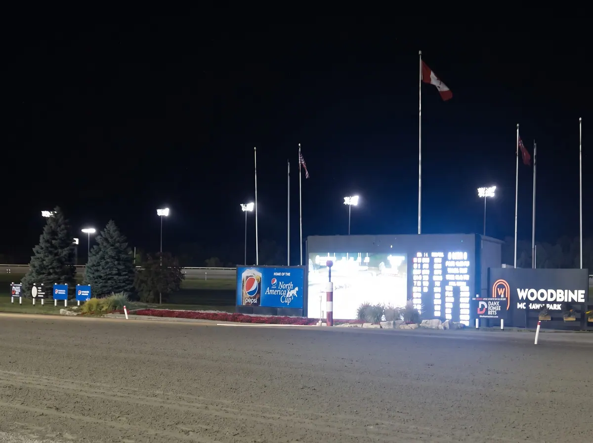 Floodlit Woodbine Mohawk Park infield at night