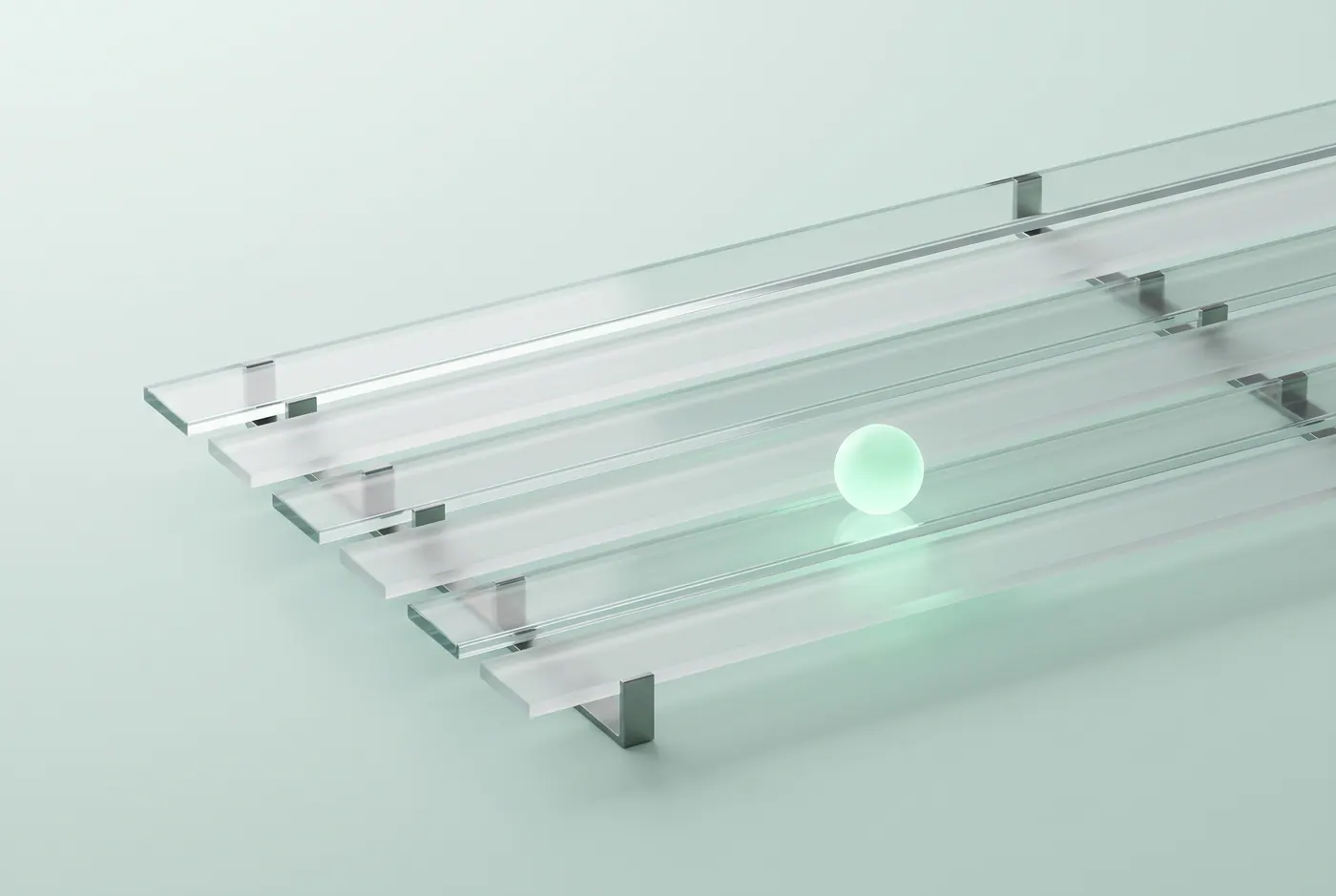 Glass rails at stepped heights with one mint bead